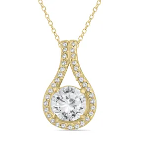 1 1/5 Ctw Natural Diamond Halo Drop Pendant In 10K Yellow Gold