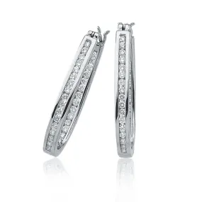 1 Cttw, Channel Set Diamond Hoops - 14k White Gold