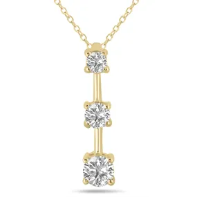 1 Ctw Three Stone Lab Grown Diamond Bar Pendant In 10K Yellow Gold