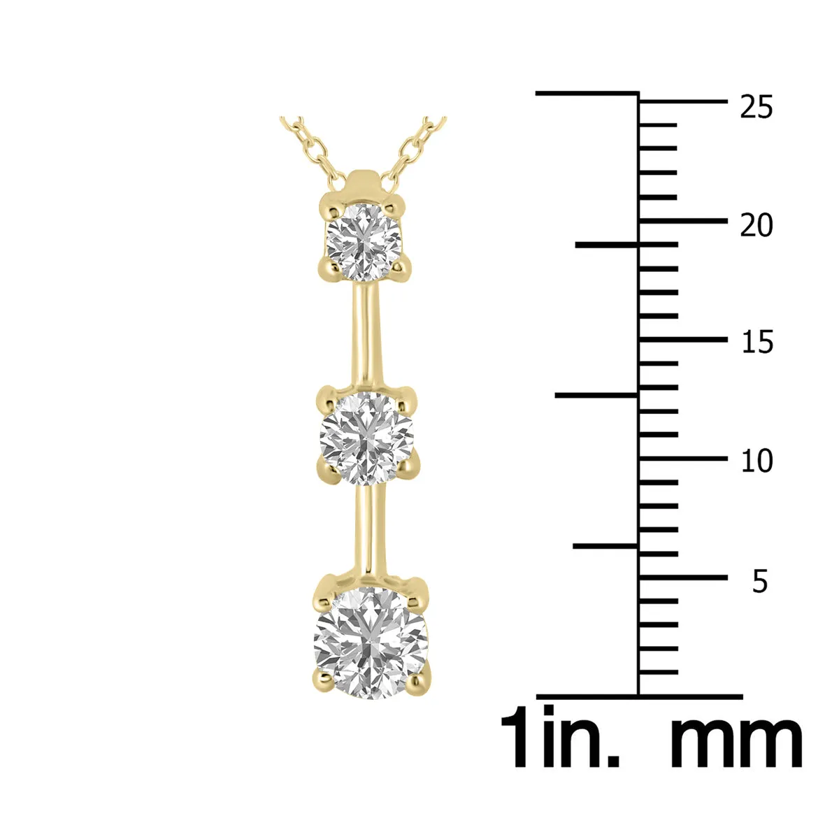 1 Ctw Three Stone Lab Grown Diamond Bar Pendant In 10K Yellow Gold