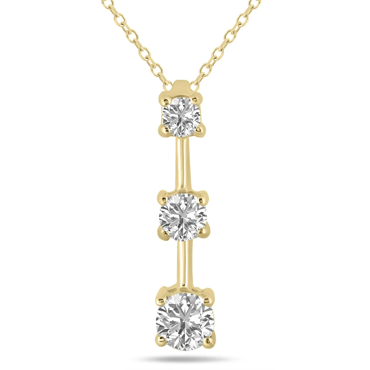 1 Ctw Three Stone Lab Grown Diamond Bar Pendant In 10K Yellow Gold