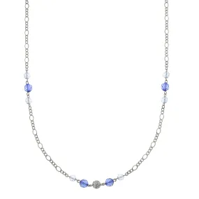 1928 Jewelry Blue Crystal And Filigree Bead Slim Long Necklace 42"