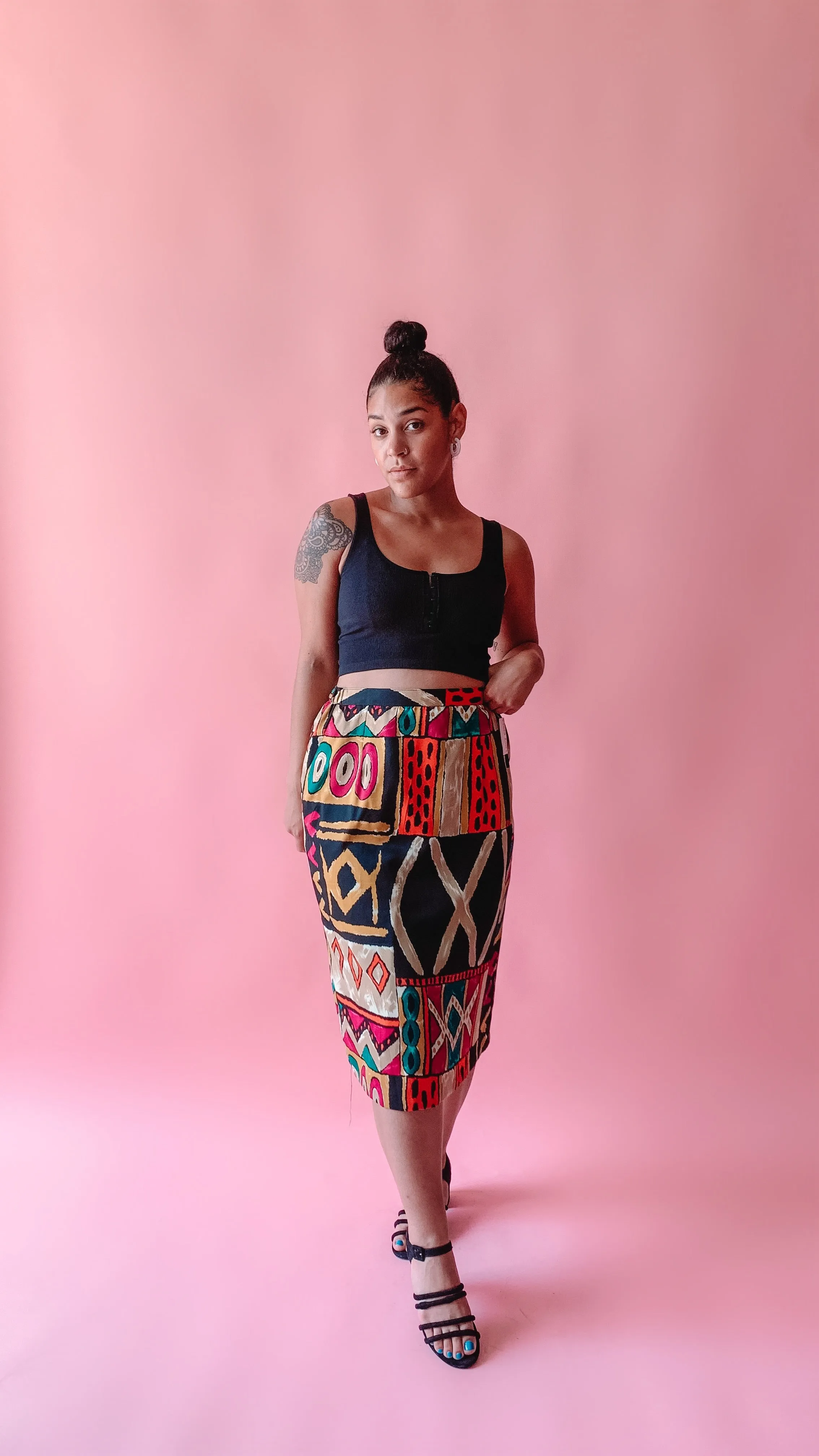 1980s Multicolored geometric shift skirt, sz. M