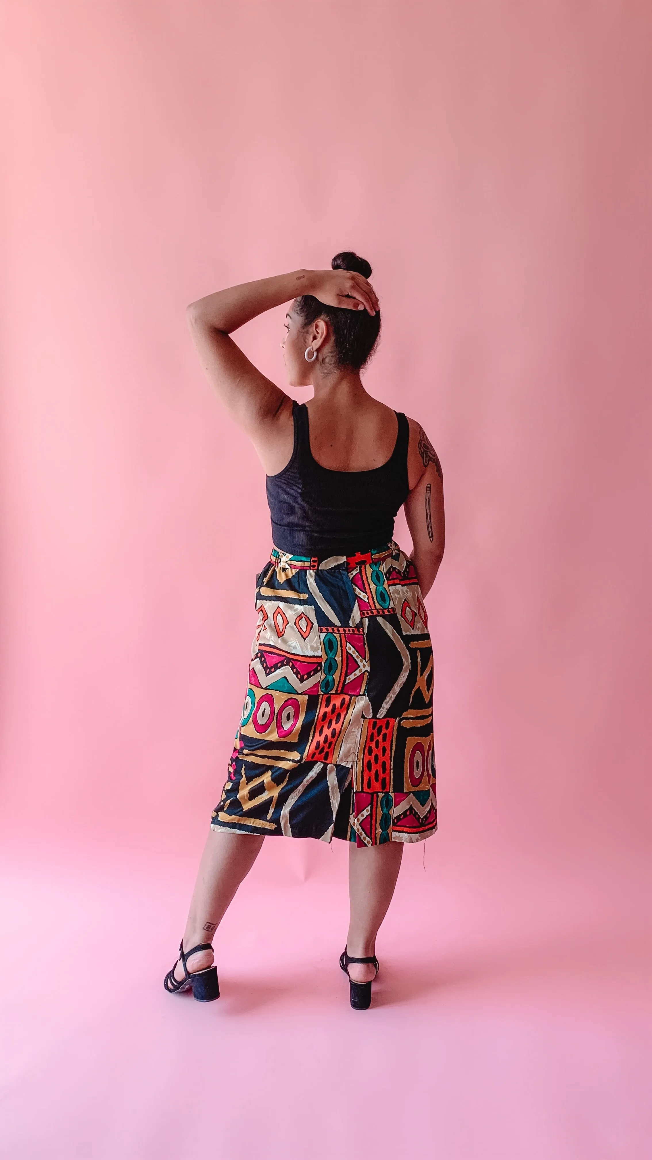 1980s Multicolored geometric shift skirt, sz. M