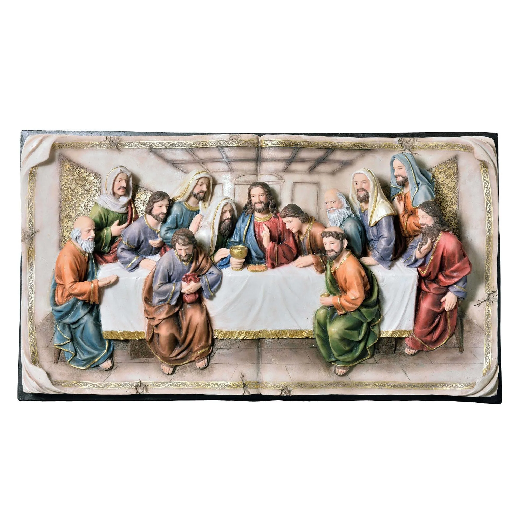 20" Black And Beige Polyresin Last Supper Decorative Plaque Sculpture By Homeroots