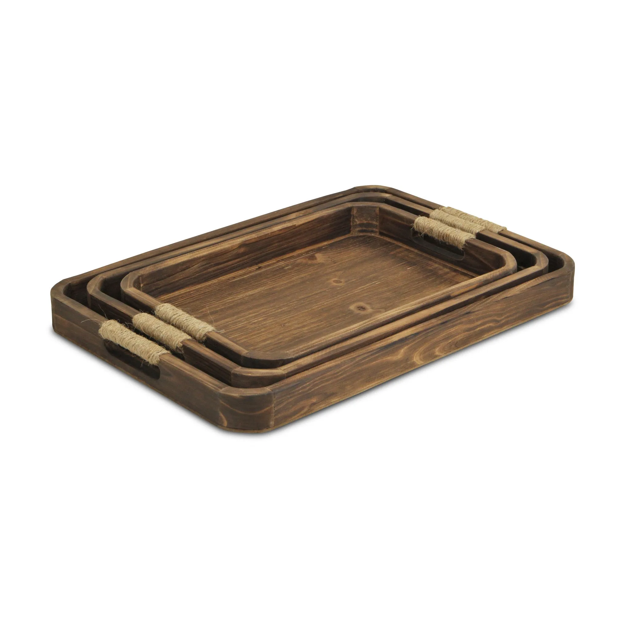 20" Brown Rectangular Wood Handmade Tray With Handles By Homeroots