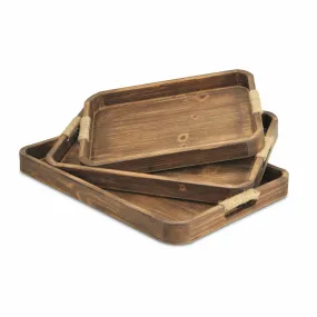 20" Brown Rectangular Wood Handmade Tray With Handles By Homeroots