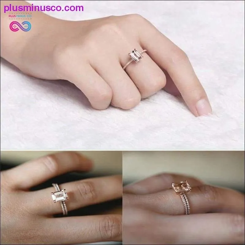 2Pcs Ring/Set Rose Gold Filled White Crystal Zircon Wedding