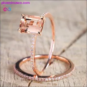 2Pcs Ring/Set Rose Gold Filled White Crystal Zircon Wedding