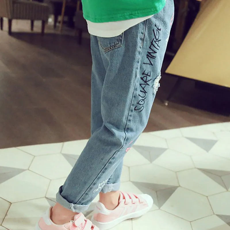 4-13 Years Children Girl Clothes Denim Clothing Trousers Kids Girls Jeans Pants