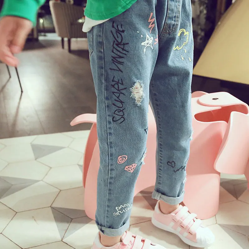 4-13 Years Children Girl Clothes Denim Clothing Trousers Kids Girls Jeans Pants