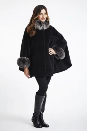 #752ST Fox-Trimmed Alpaca Cape