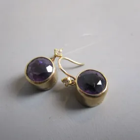 9ct Gold Amethyst And Diamond Drop Earrings Vintage Edwardian C1920