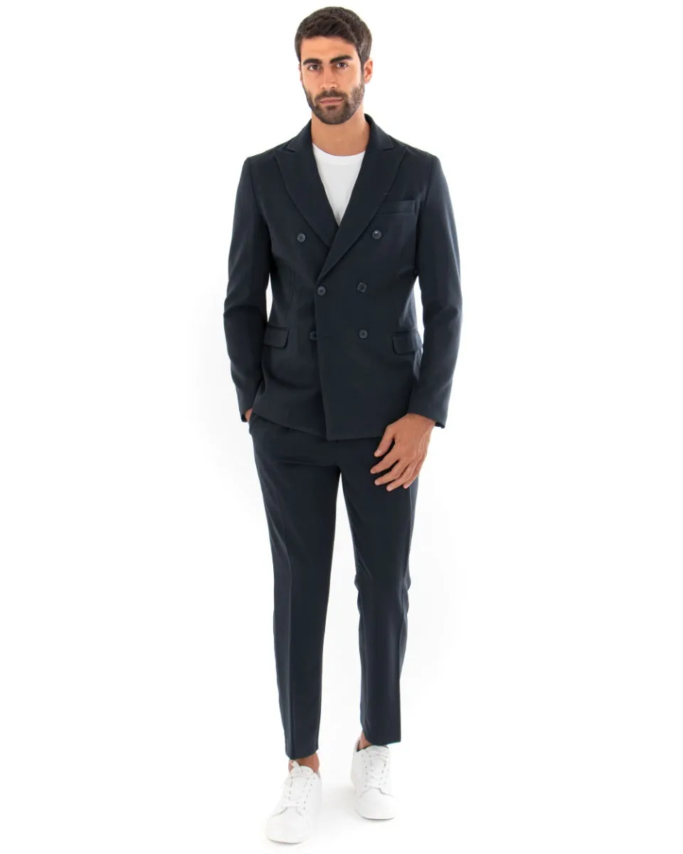 Abito Uomo Doppiopetto Completo Viscosa Blu Sartoriale Giacca Pantaloni Elegante Casual GIOSAL-OU2084A