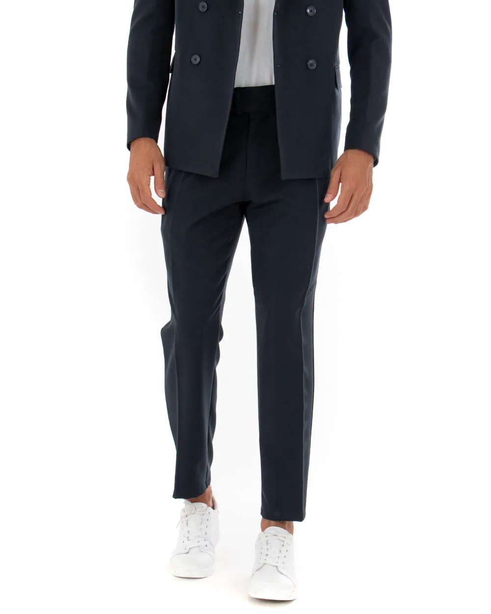 Abito Uomo Doppiopetto Completo Viscosa Blu Sartoriale Giacca Pantaloni Elegante Casual GIOSAL-OU2084A