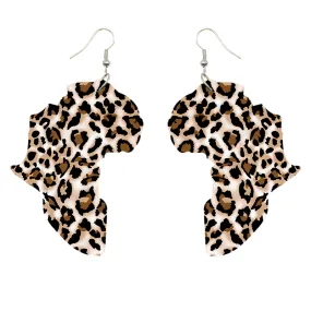 African Continent shaped Earrings with Leopard pattern