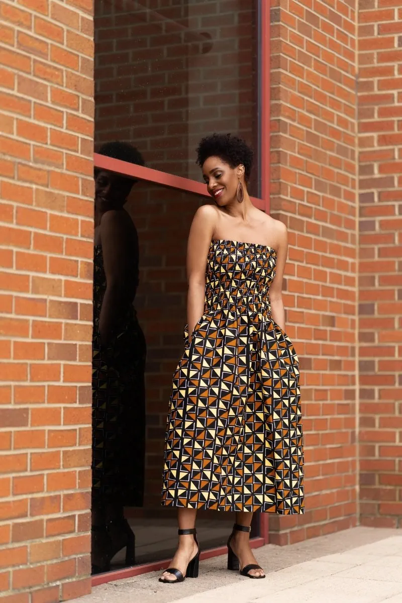 African Dress in Earthy Mud Cloth