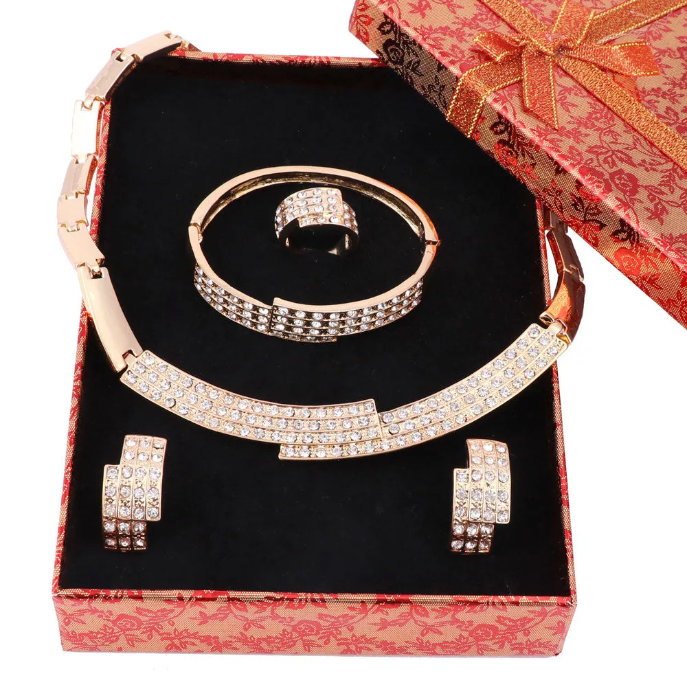 African Jewelry Sets Gold Crystal Wedding Women Bridal Accessories