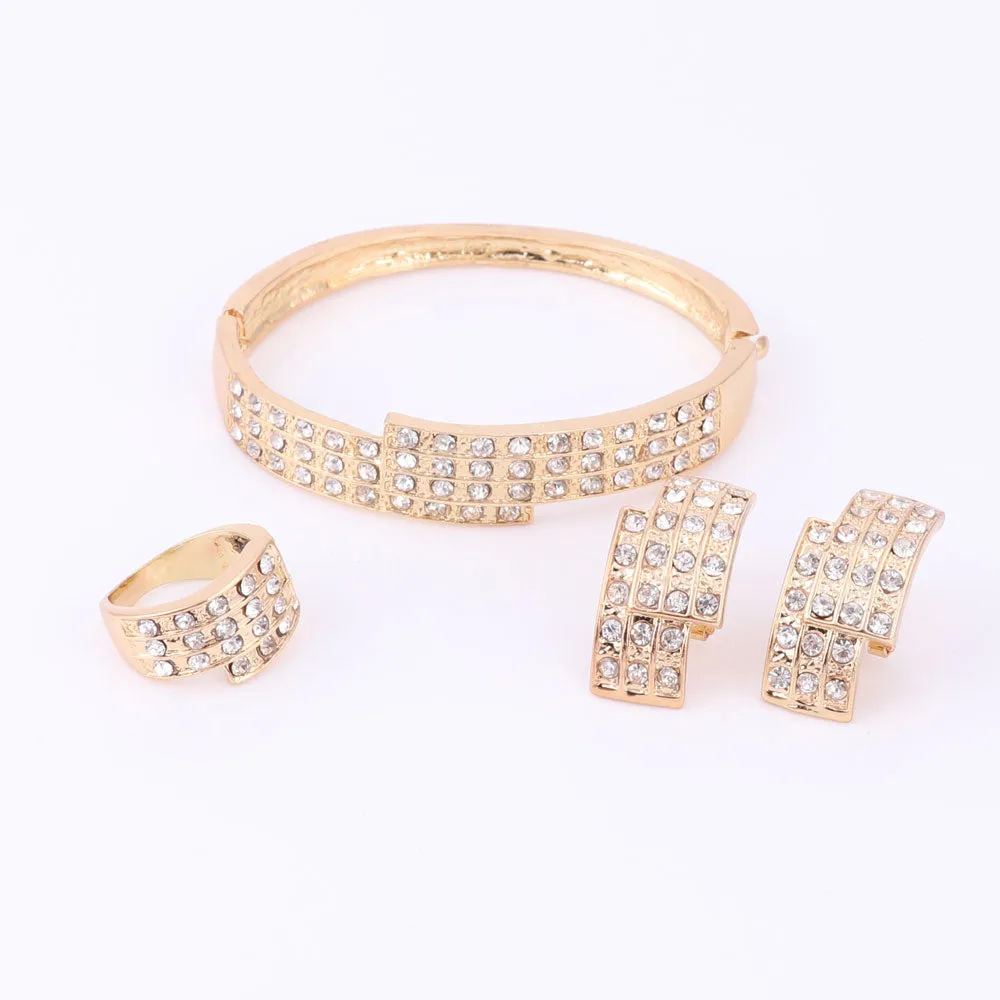 African Jewelry Sets Gold Crystal Wedding Women Bridal Accessories