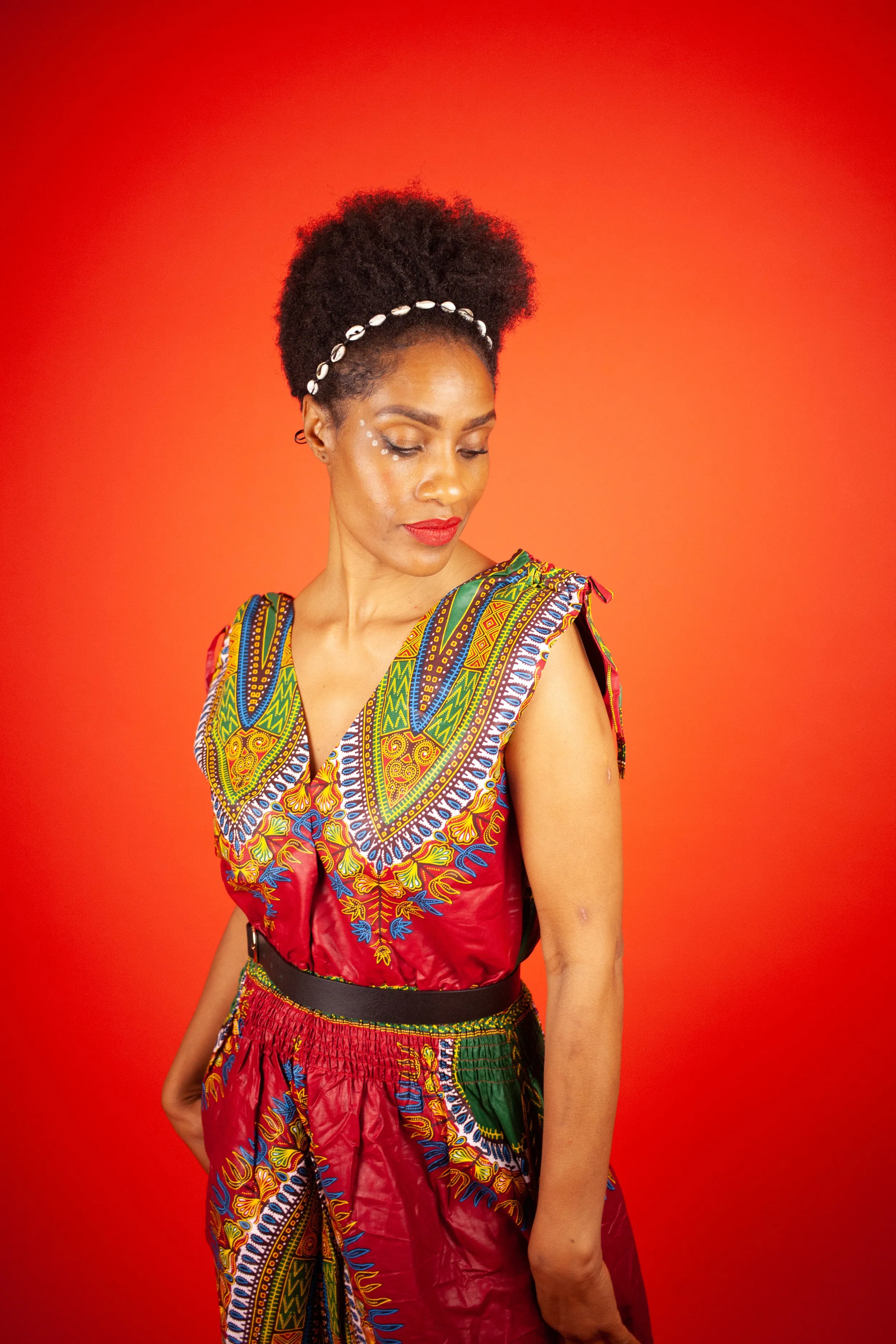 African Maxi Dress In Red Dashiki