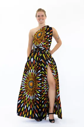 African Print Black / Yellow sunburst Infinity Multiway Maxi Dress