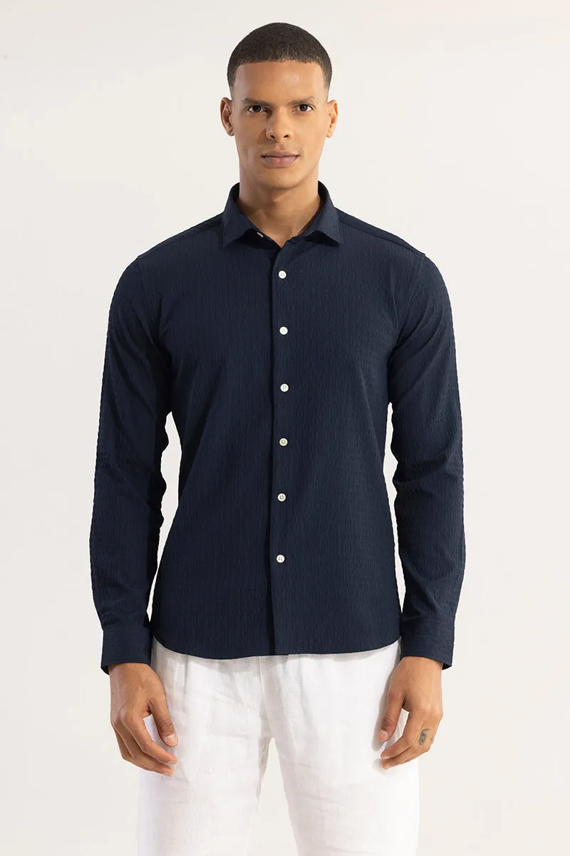 AiryCheck Navy Seer Sucker Shirt