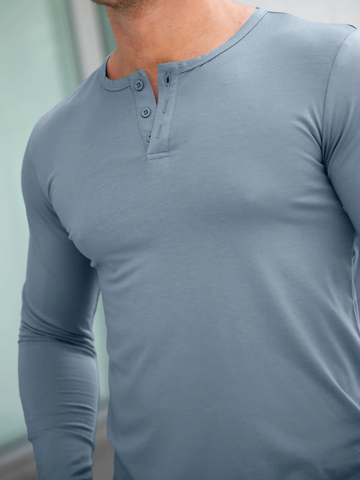 All Day Elite Henley Curve-Hem Stretch Long Sleeve