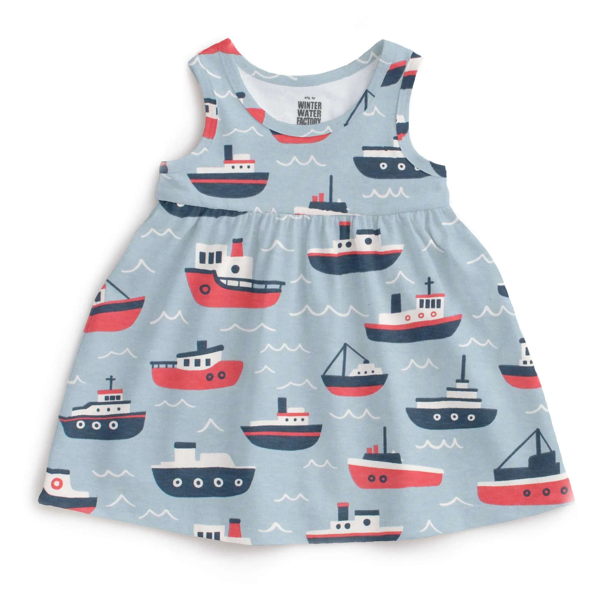 Alna Baby Dress - Tugboats Pale Blue