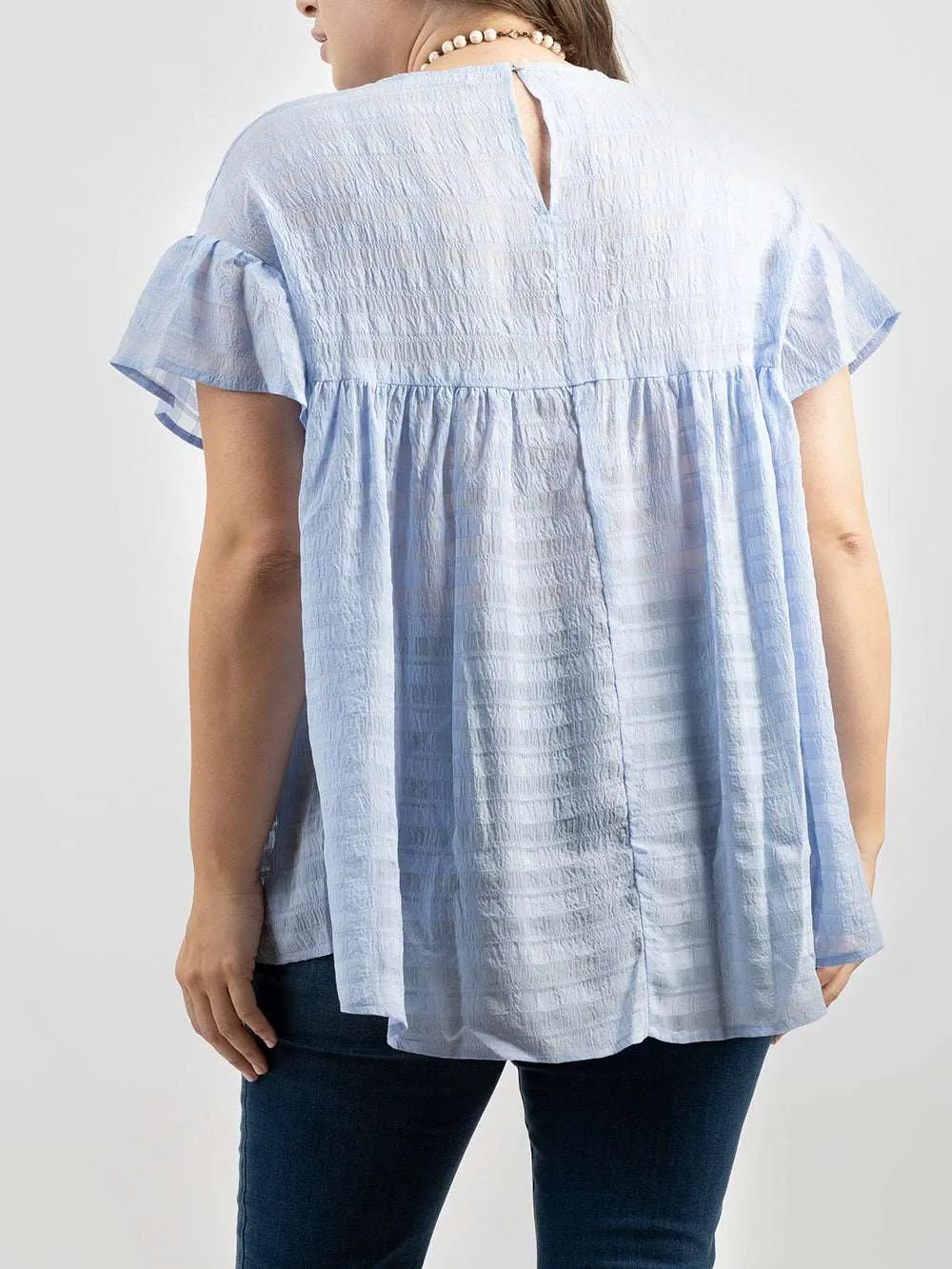 American Bling Plus Size Women’s Ruffle Short Sleeve Crepe Gingham Top