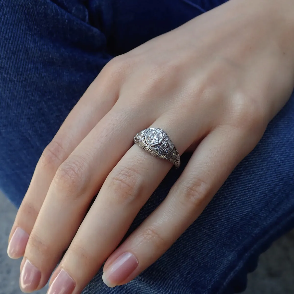 Art Deco Engagement Ring, Old European 0.40ct.