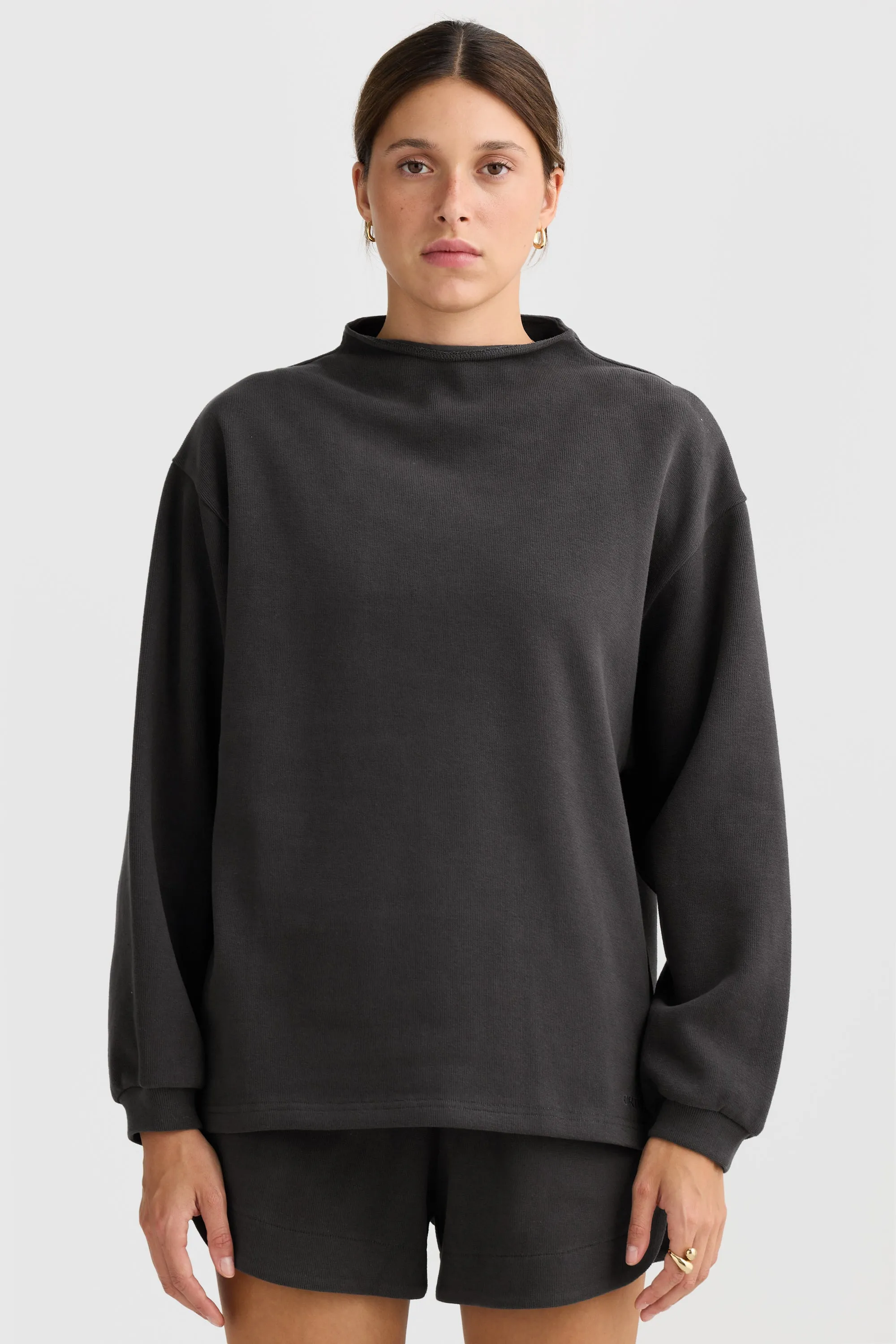 Ava High Neck Ribbed Jumper Washed Black