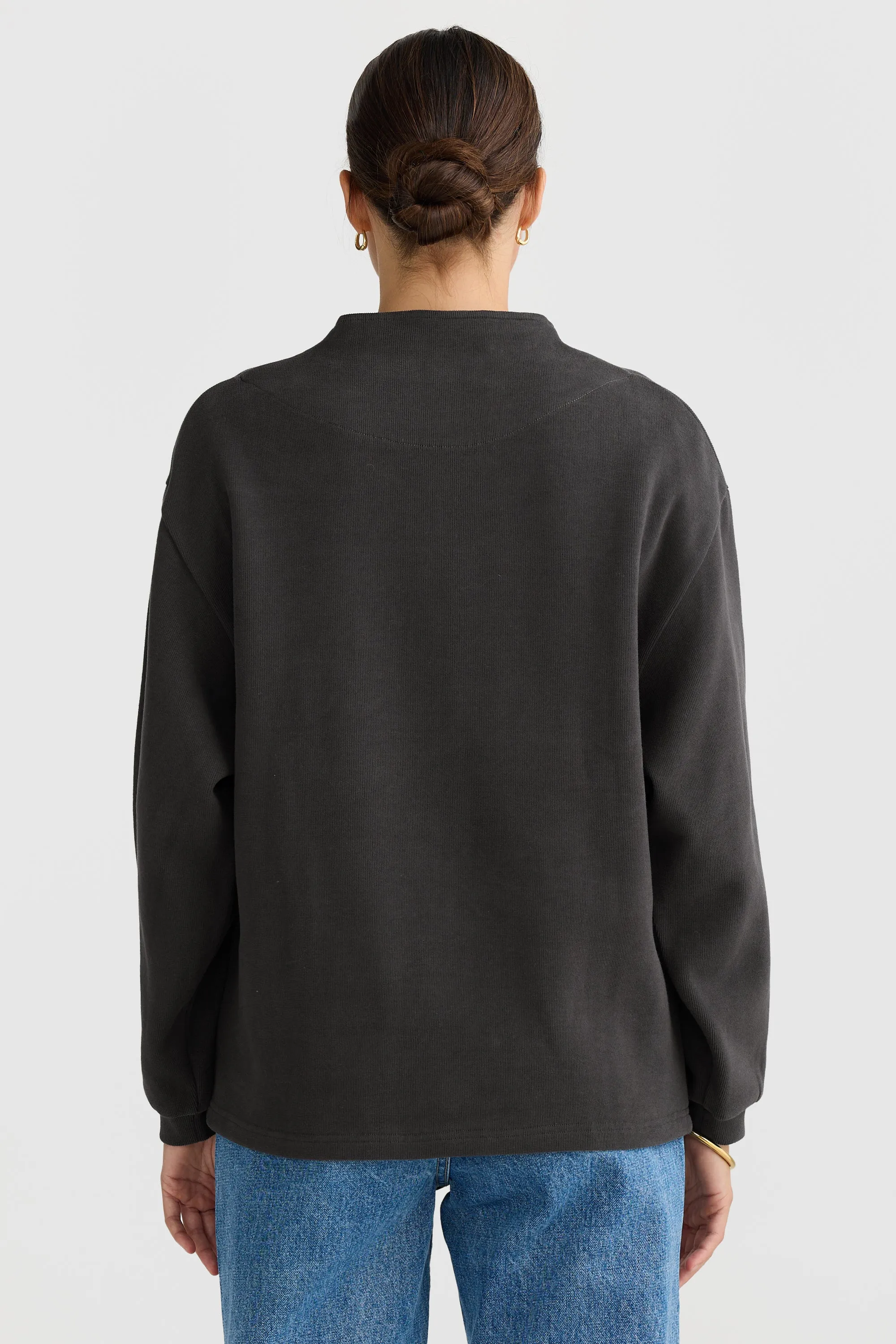 Ava High Neck Ribbed Jumper Washed Black