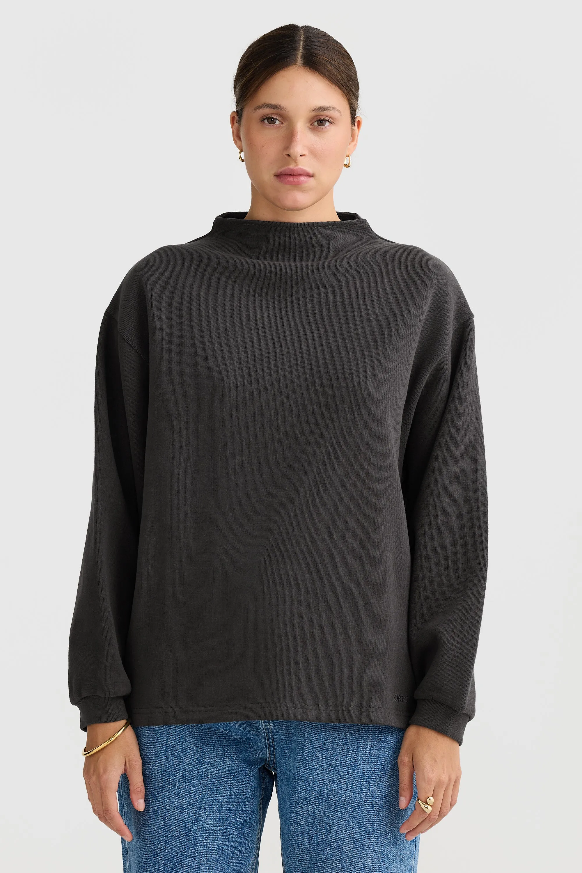 Ava High Neck Ribbed Jumper Washed Black