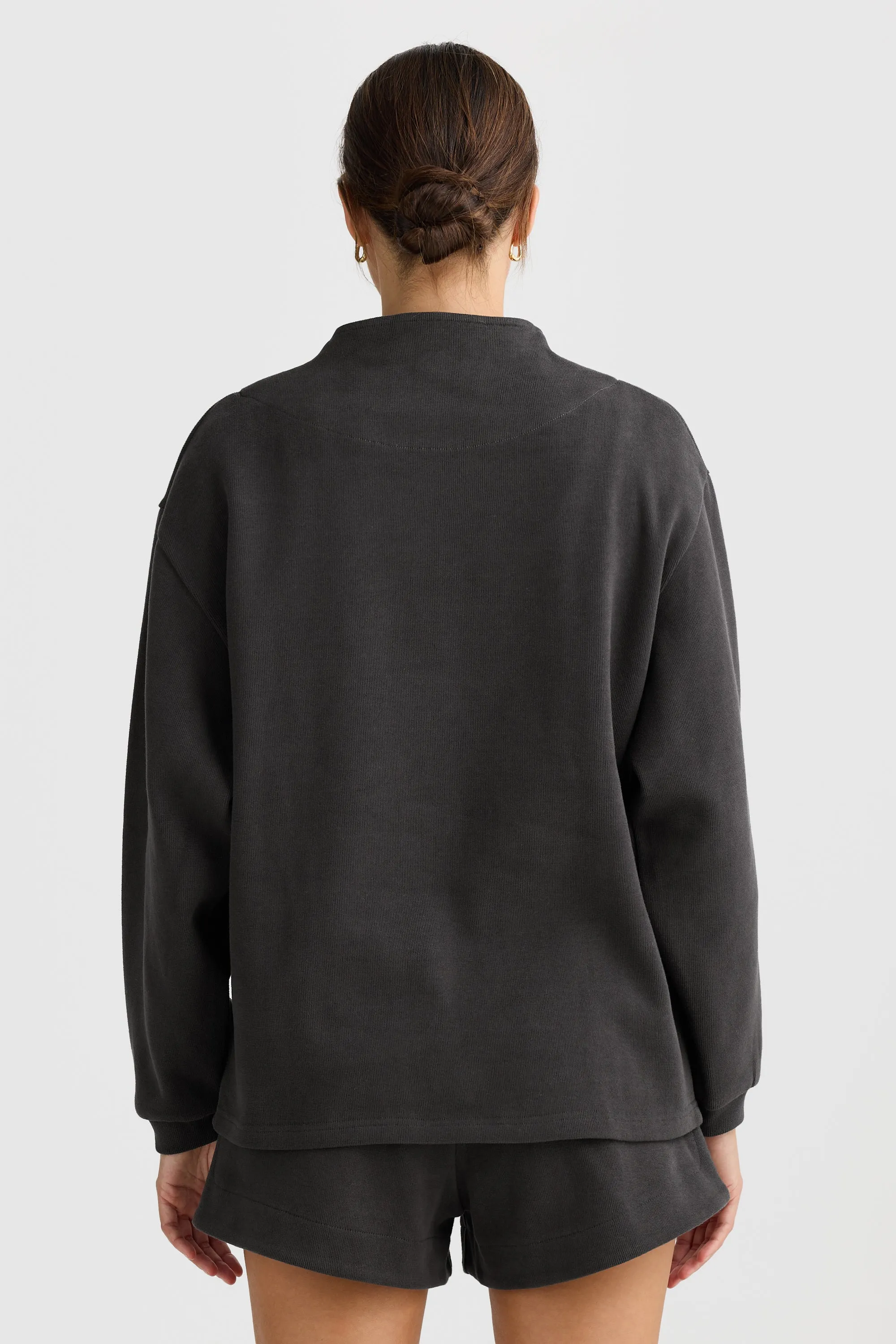 Ava High Neck Ribbed Jumper Washed Black