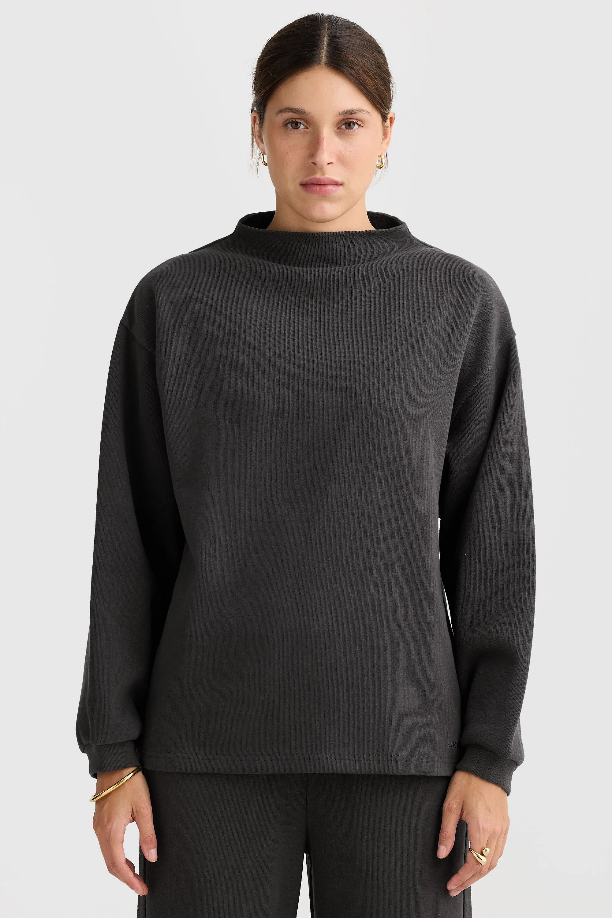 Ava High Neck Ribbed Jumper Washed Black