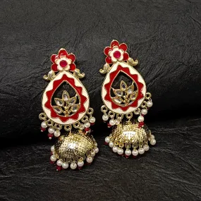 Bhavi Jewels Gold Plated Meenakari Jhumki Earrings