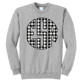 Black & White Plaid Circle Monogram - Athletic Heather Sweatshirt