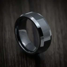 Black Ceramic Classic Style Beveled Men's Ring