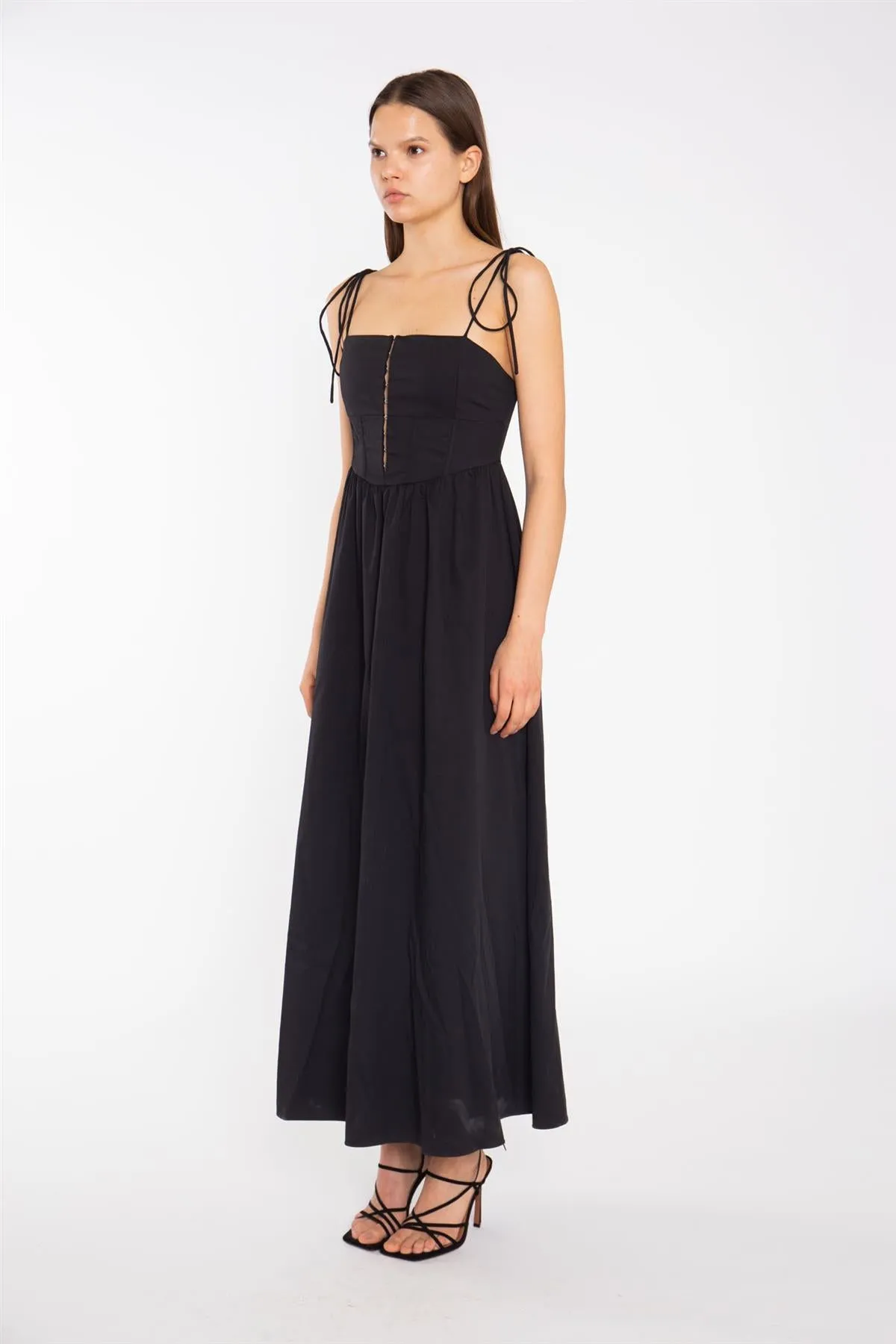 Black Corset Front Maxi-Dress