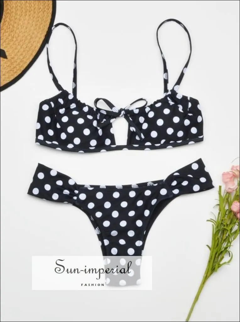 Black Polka Dot High Waist Bikini Set With Keyhole Detail