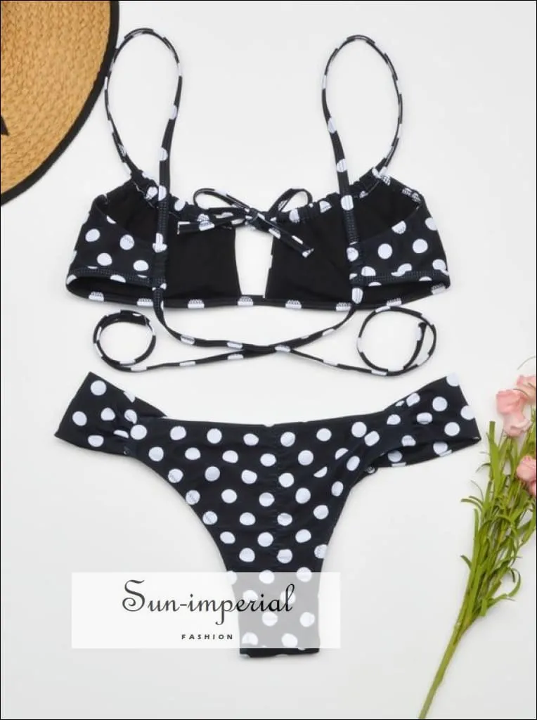 Black Polka Dot High Waist Bikini Set With Keyhole Detail