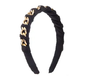 BLACK SATIN AND GOLD CHAIN HEADBAND