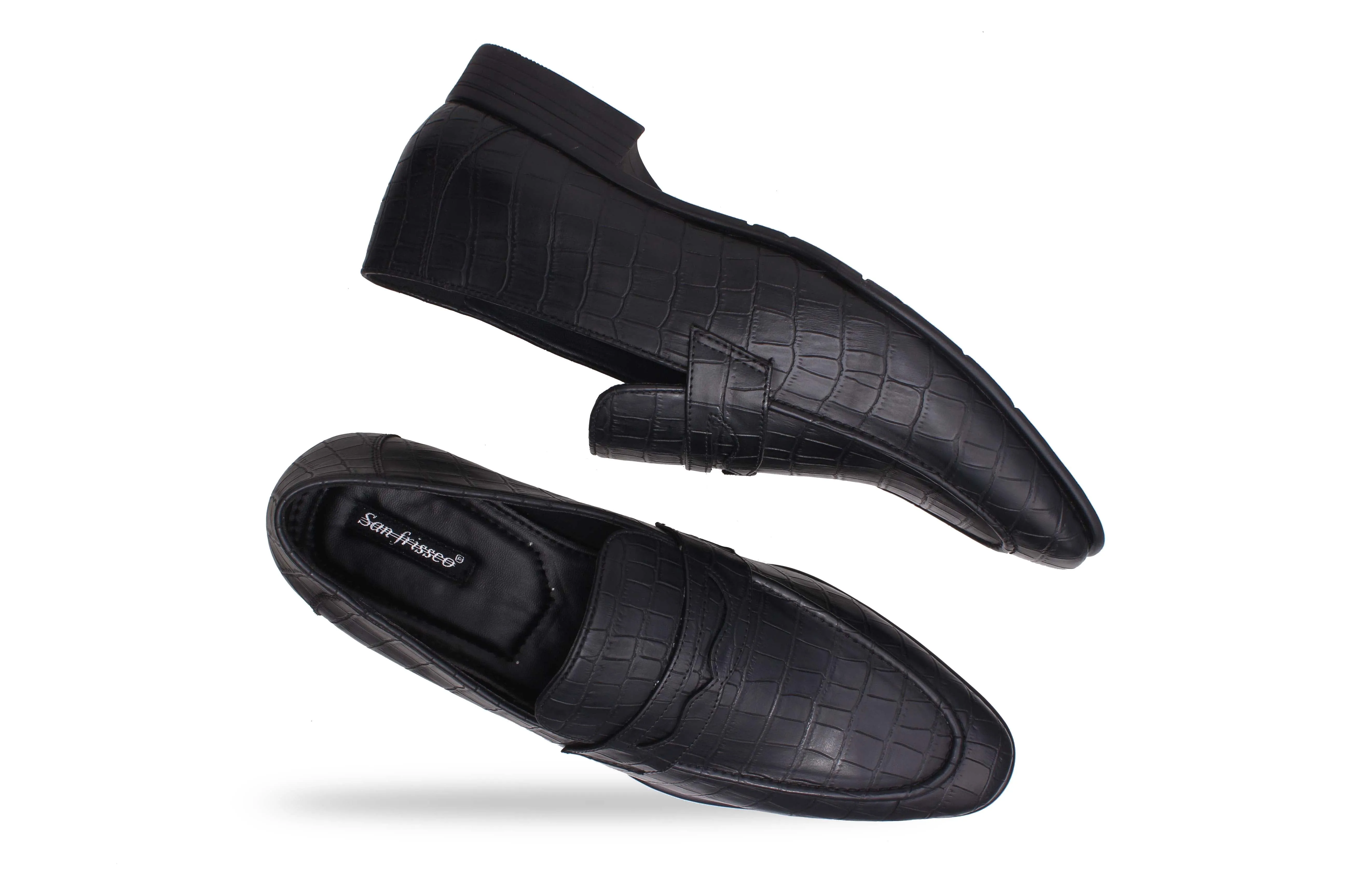 Black Textured Loafers