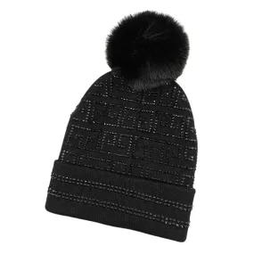 Bling Greek Pattern Pom Pom Beanie Hat