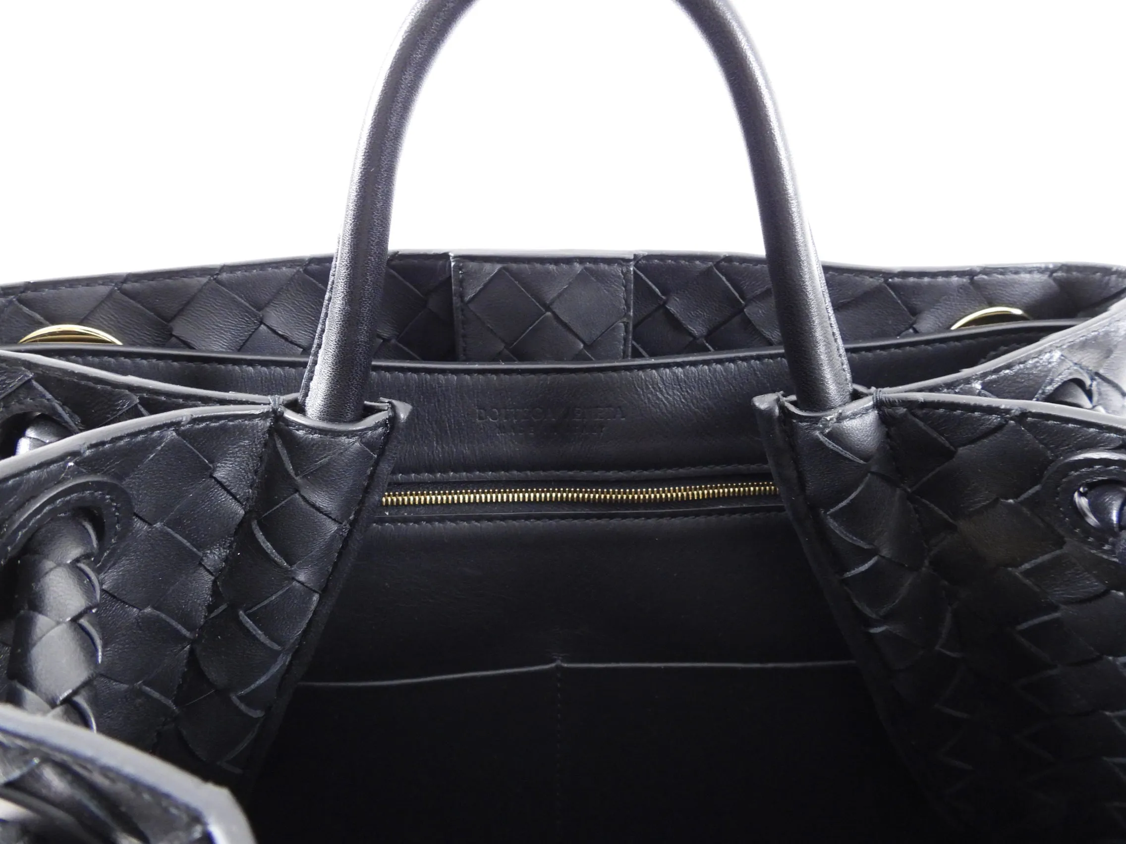 Bottega Veneta Andiamo Black Intrecciato Leather Two Way Tote Bag