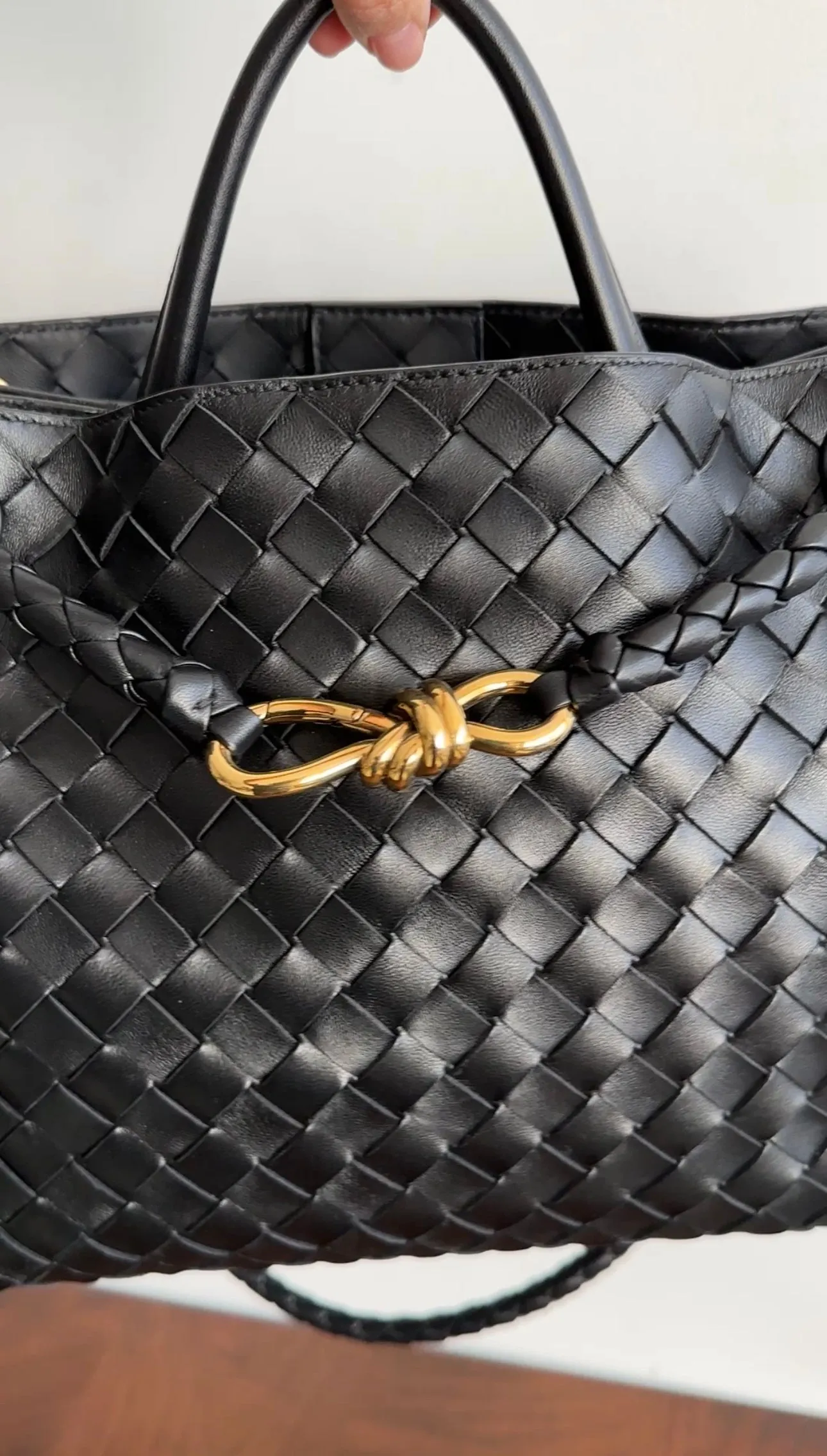 Bottega Veneta Andiamo Black Intrecciato Leather Two Way Tote Bag