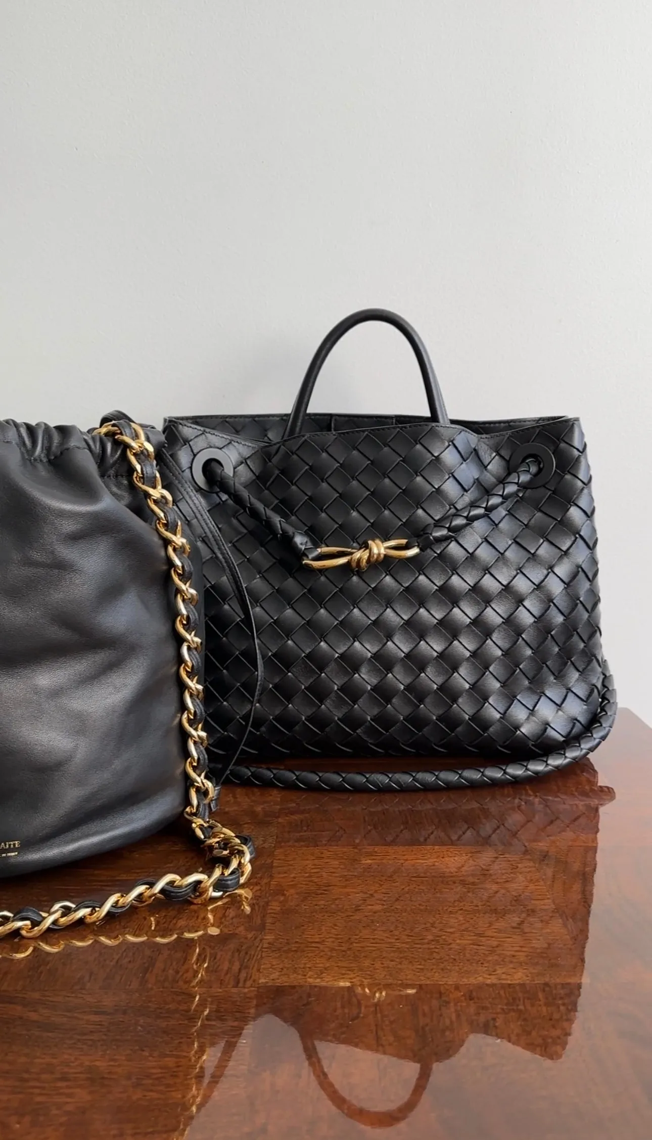 Bottega Veneta Andiamo Black Intrecciato Leather Two Way Tote Bag