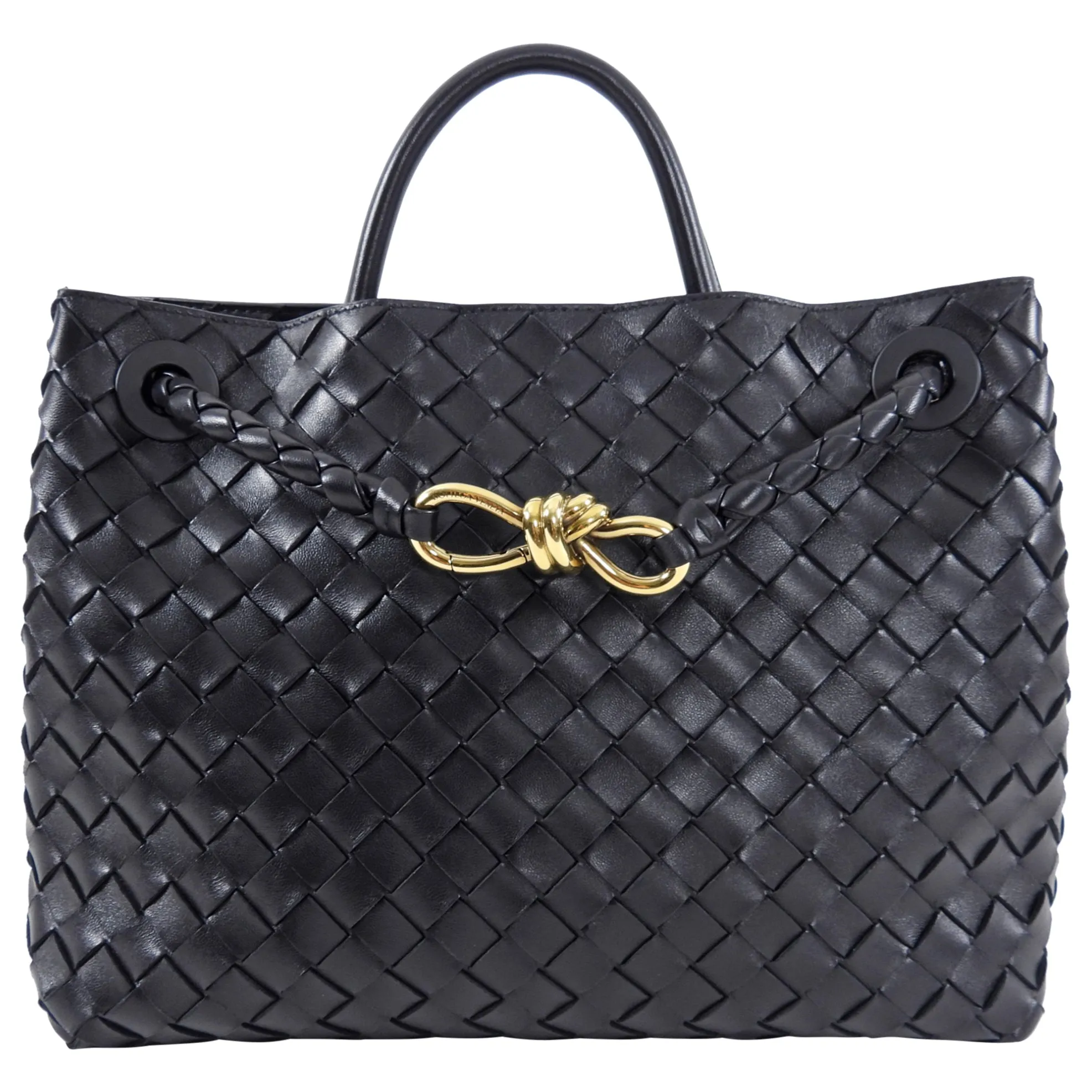 Bottega Veneta Andiamo Black Intrecciato Leather Two Way Tote Bag