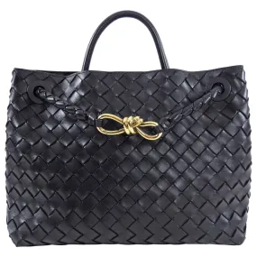 Bottega Veneta Andiamo Black Intrecciato Leather Two Way Tote Bag