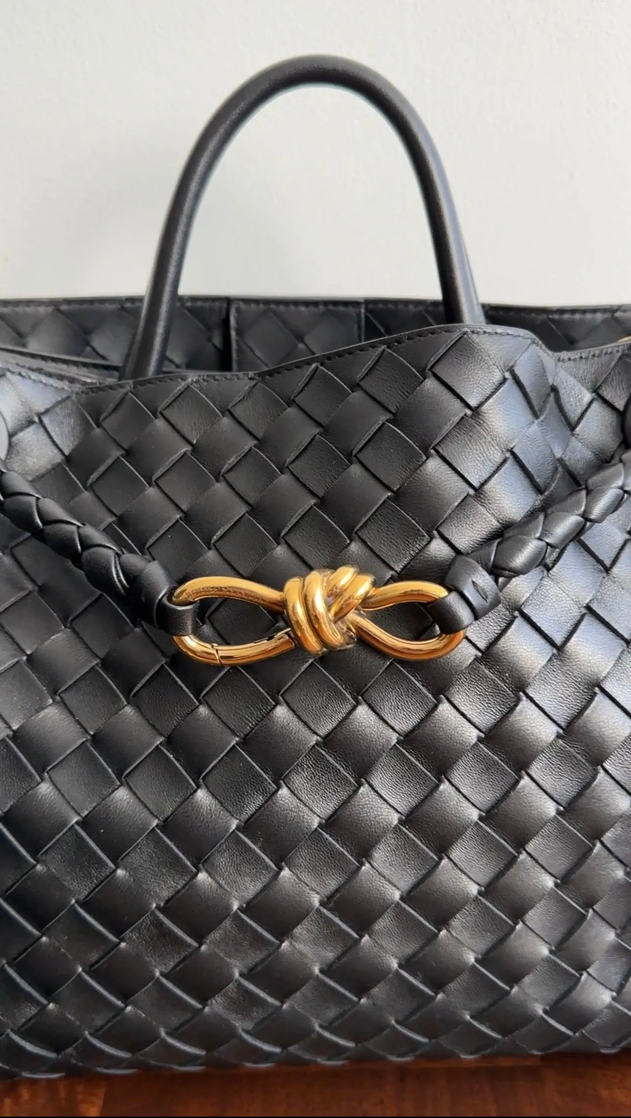 Bottega Veneta Andiamo Black Intrecciato Leather Two Way Tote Bag